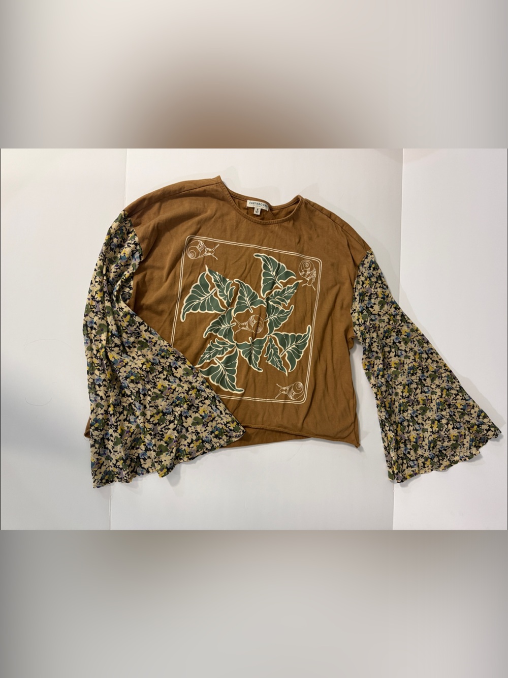 EARTHBOUND Brown Floral-Sleeve Long-Sleeve Tee - Picture 2 of 6